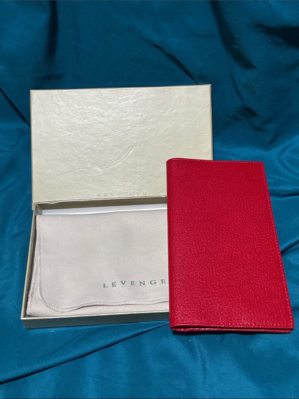 Levenger Red Leather Checkbook & Card Holder + Notepad